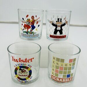 Hasbro Gaming Drinking Glass Set of 4 Twister Candy Land Scrabble Monopoly NIB